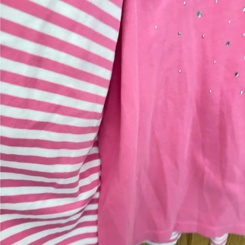 Quacker Factory Pink and White Striped Top with Sequins - Picture 4 of 5